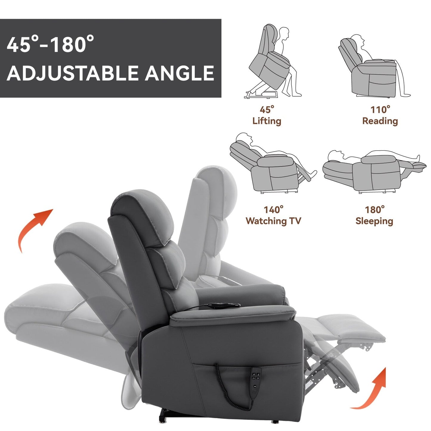 Fauteuil inclinable électrique, double position infinie, massage par la chaleur, télécommande