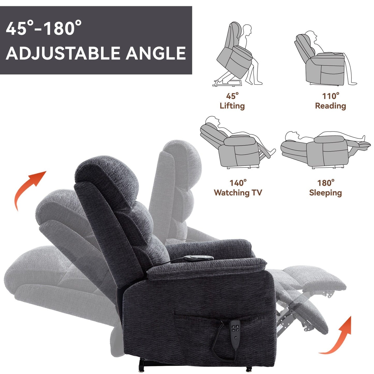 Fauteuil inclinable électrique, double position infinie, massage par la chaleur, télécommande