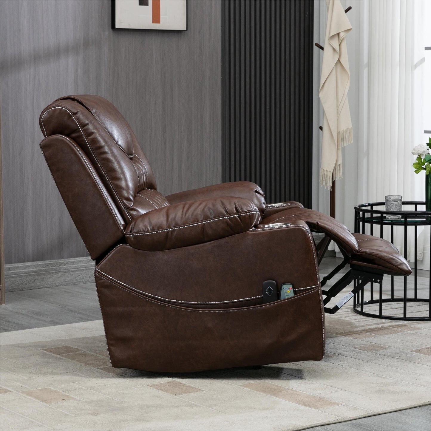 Fauteuil inclinable électrique en cuir avec massage et chauffage