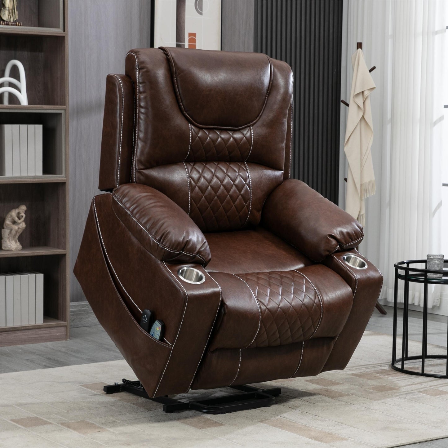Fauteuil inclinable électrique en cuir avec massage et chauffage
