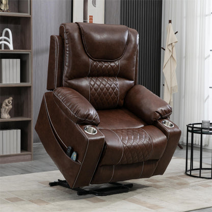Fauteuil inclinable électrique en cuir avec massage et chauffage