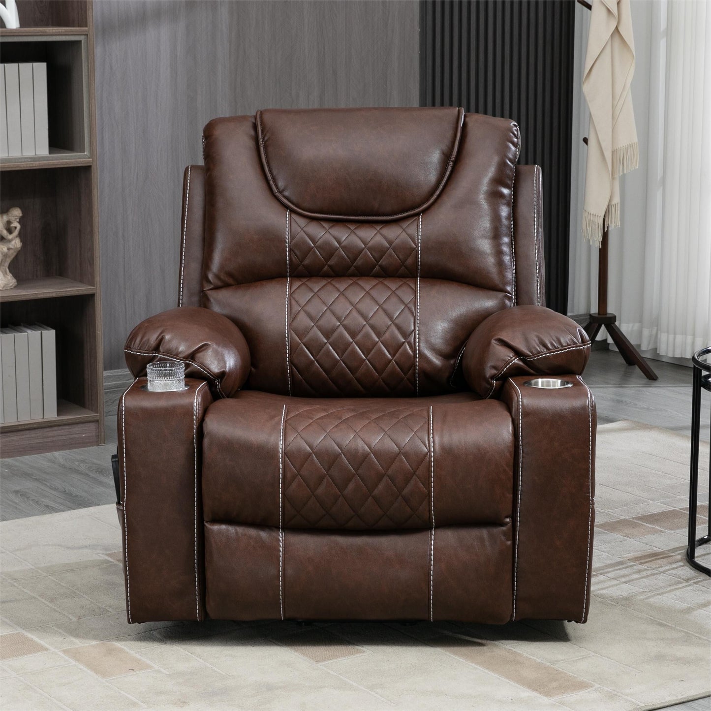 Fauteuil inclinable électrique en cuir avec massage et chauffage