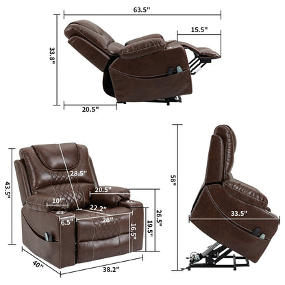 Fauteuil inclinable électrique en cuir avec massage et chauffage