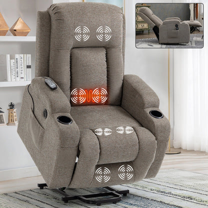 Fauteuil inclinable électrique pour personnes âgées avec massage et chauffage, ports de charge USB, porte-gobelets et positions d'inclinaison réglables