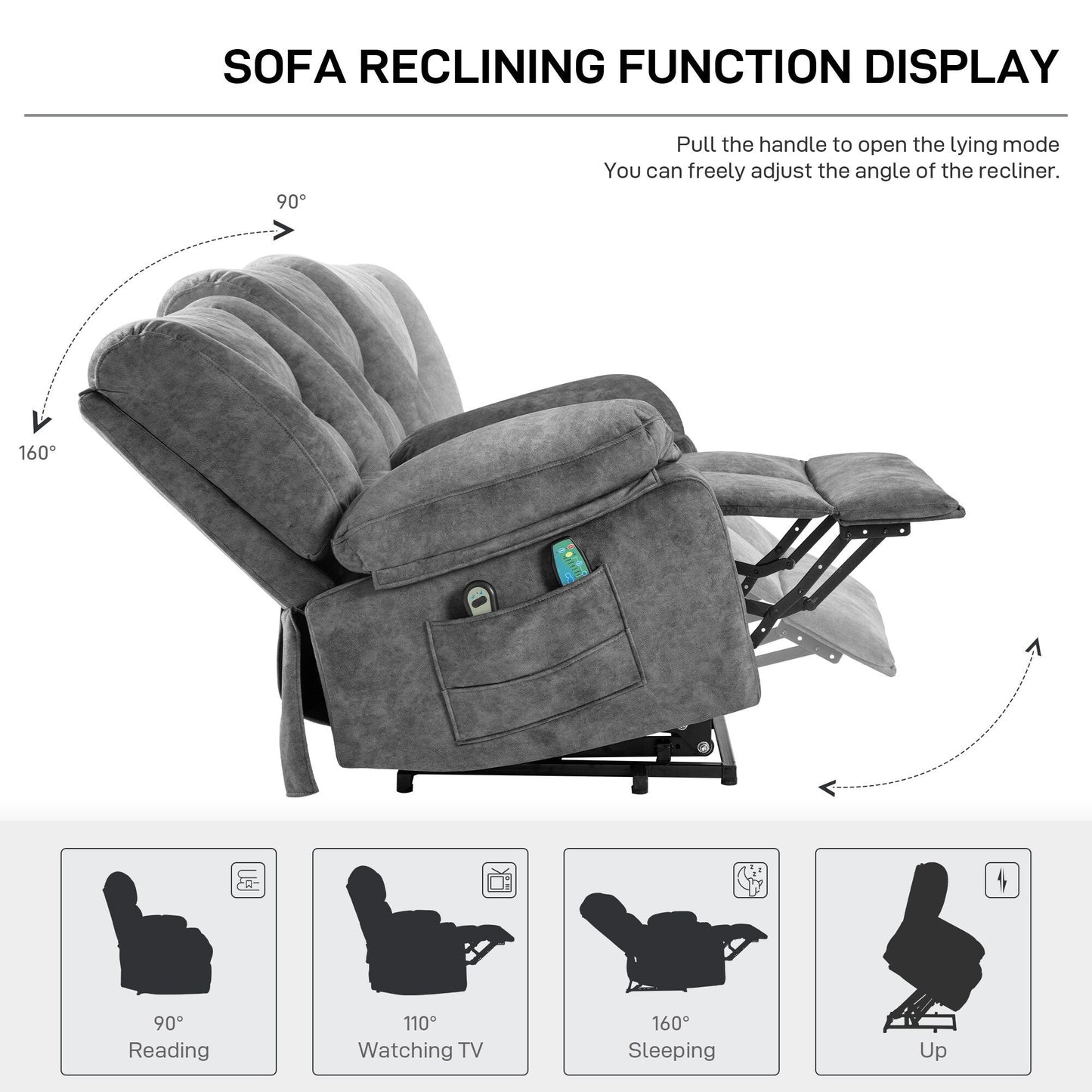 Fauteuil inclinable électrique pour personnes âgées avec massage et chauffage, montage facile, soutien confortable et positions réglables