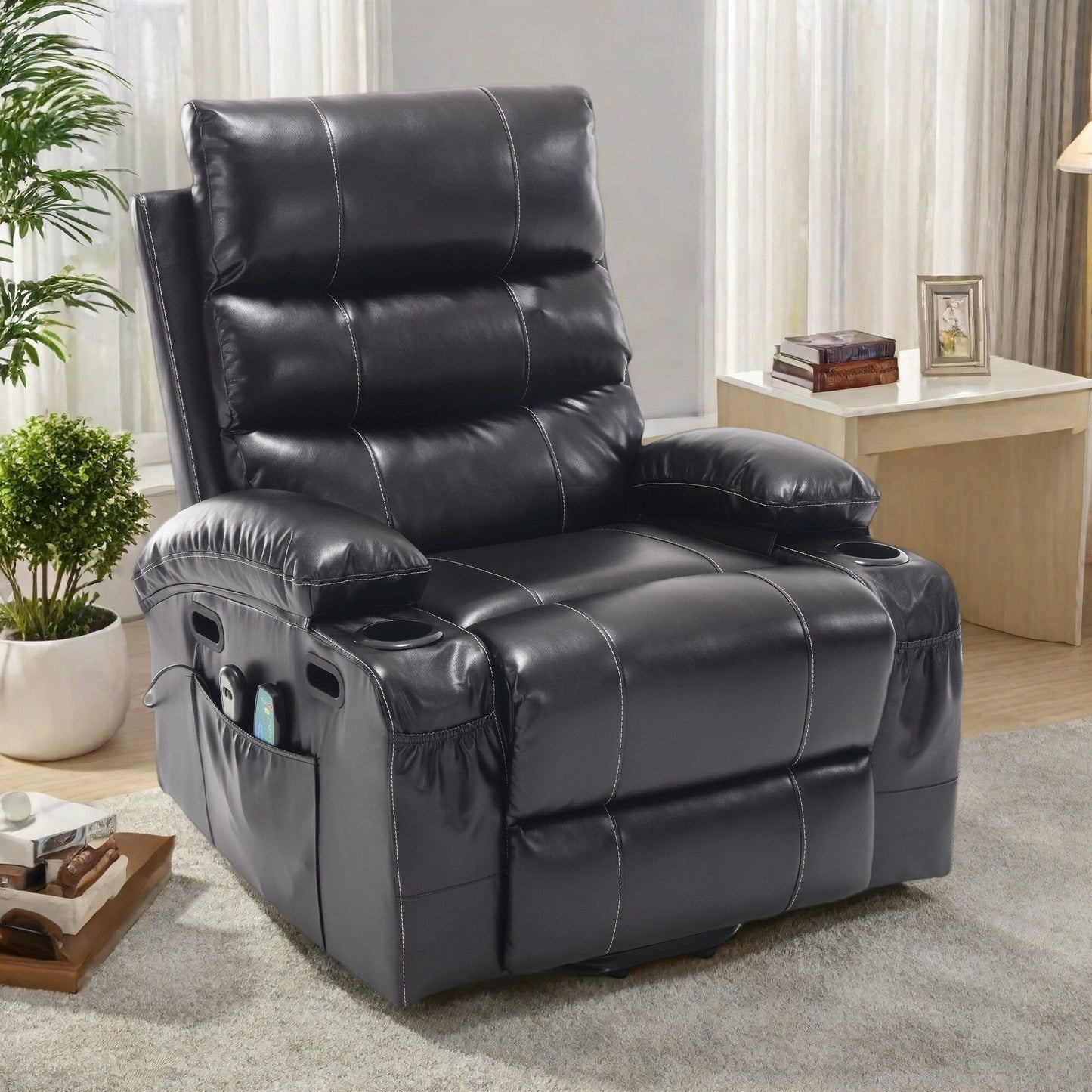 Fauteuil inclinable électrique avec massage par vibrations à 4 directions et chauffage - 5 modes, 2 niveaux d'intensité, 3 réglages de minuterie