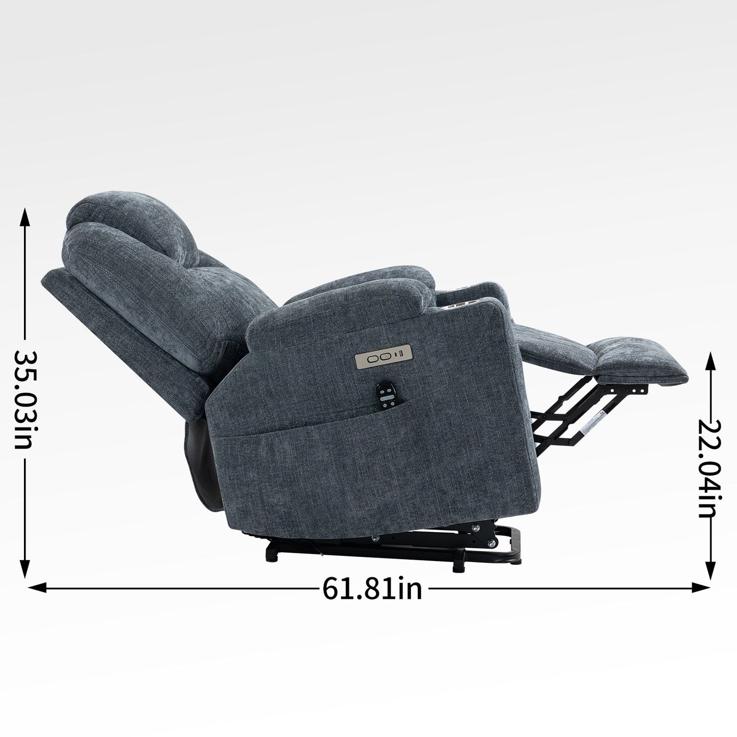Fauteuil inclinable électrique avec massage en 8 points, chauffage lombaire, double chargement USB et porte-gobelets en acier inoxydable