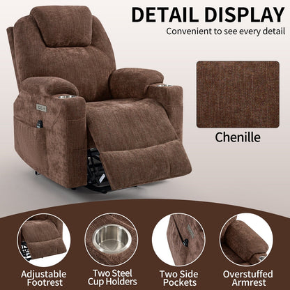 Fauteuil inclinable électrique avec massage en 8 points, chauffage lombaire, double chargement USB et porte-gobelets en acier inoxydable