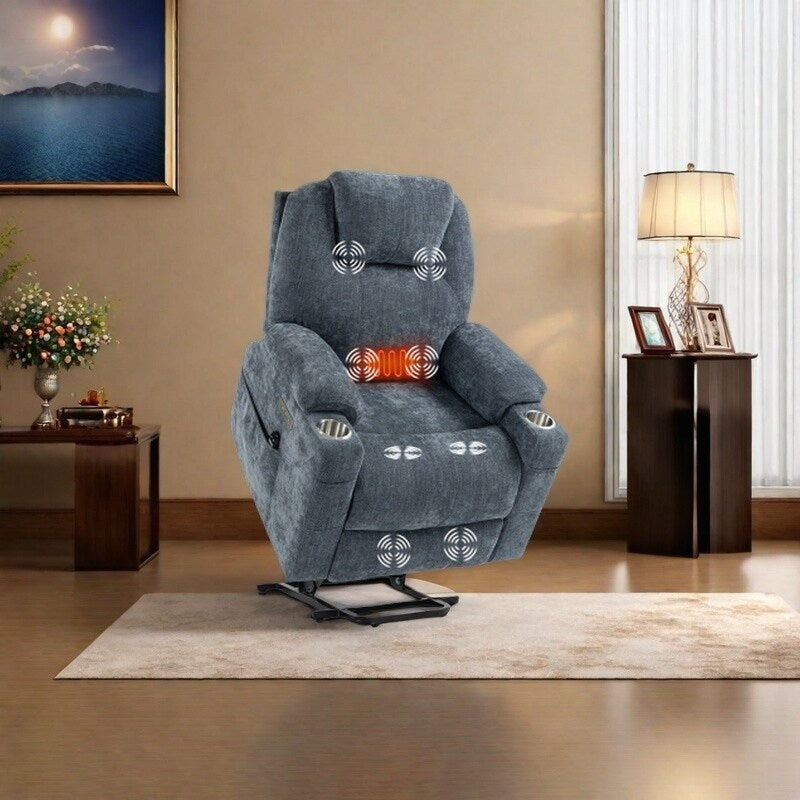 Fauteuil inclinable électrique avec massage en 8 points, chauffage lombaire, double chargement USB et porte-gobelets en acier inoxydable