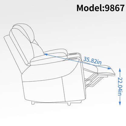 Fauteuil inclinable électrique avec massage en 8 points, chauffage lombaire, double chargement USB et porte-gobelets en acier inoxydable