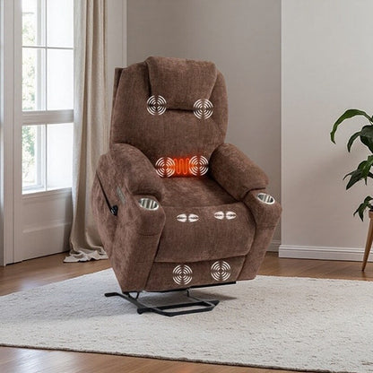 Fauteuil inclinable électrique avec massage en 8 points, chauffage lombaire, double chargement USB et porte-gobelets en acier inoxydable