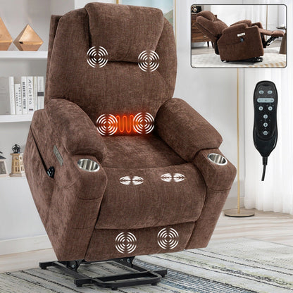 Fauteuil inclinable électrique avec massage en 8 points, chauffage lombaire, double chargement USB et porte-gobelets en acier inoxydable