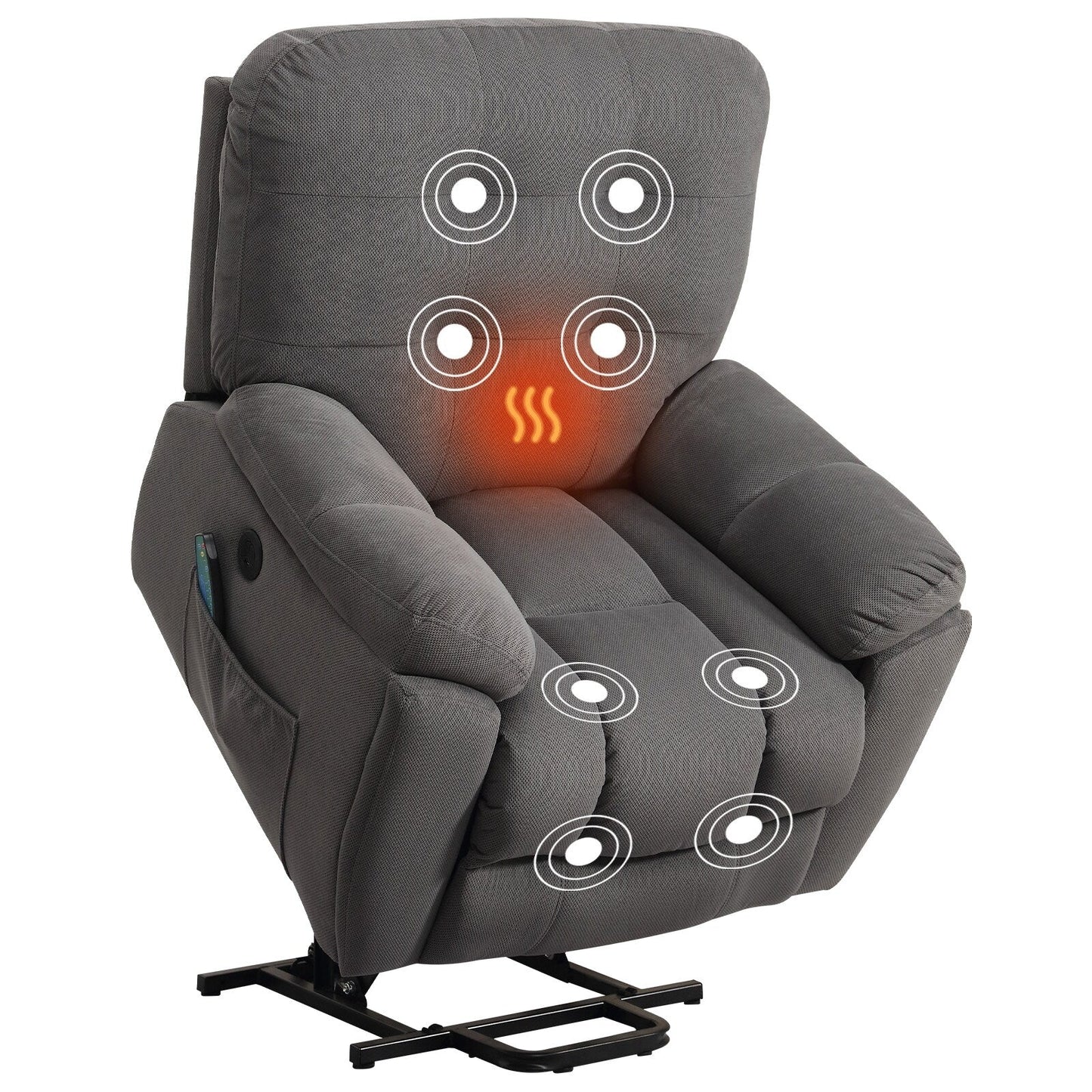 Fauteuil inclinable électrique avec chauffage, massage, port USB, porte-gobelets dissimulés, inclinaison réglable et poches latérales