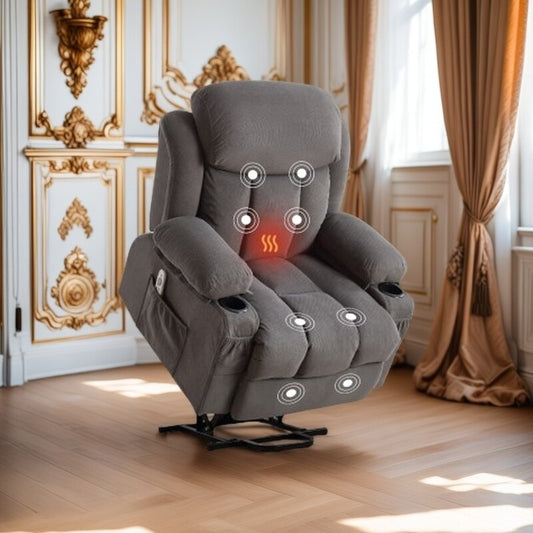 Fauteuil inclinable électrique avec chauffage, massage par vibrations, chargement USB, télécommande et poches de rangement pour personnes âgées