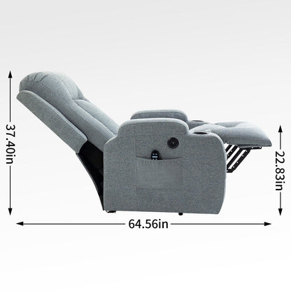 Fauteuil inclinable électrique avec massage et chauffage lombaire, chargement USB, deux porte-gobelets et rangement latéral spacieux