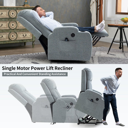 Fauteuil inclinable électrique avec massage et chauffage lombaire, chargement USB, deux porte-gobelets et rangement latéral spacieux