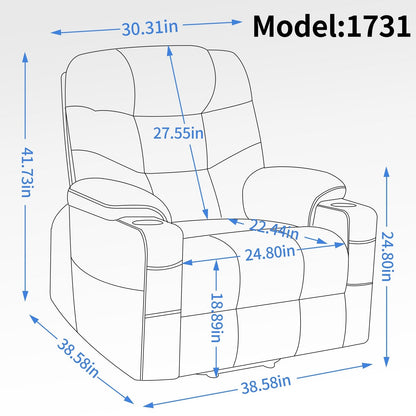 Fauteuil inclinable électrique avec massage, chauffage et ports USB