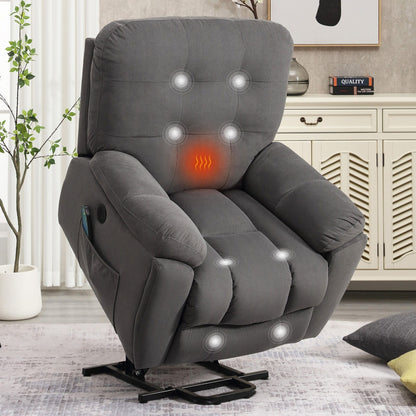 Fauteuil inclinable électrique avec massage, chauffage, chargement USB, porte-gobelets dissimulés et positions d'inclinaison réglables