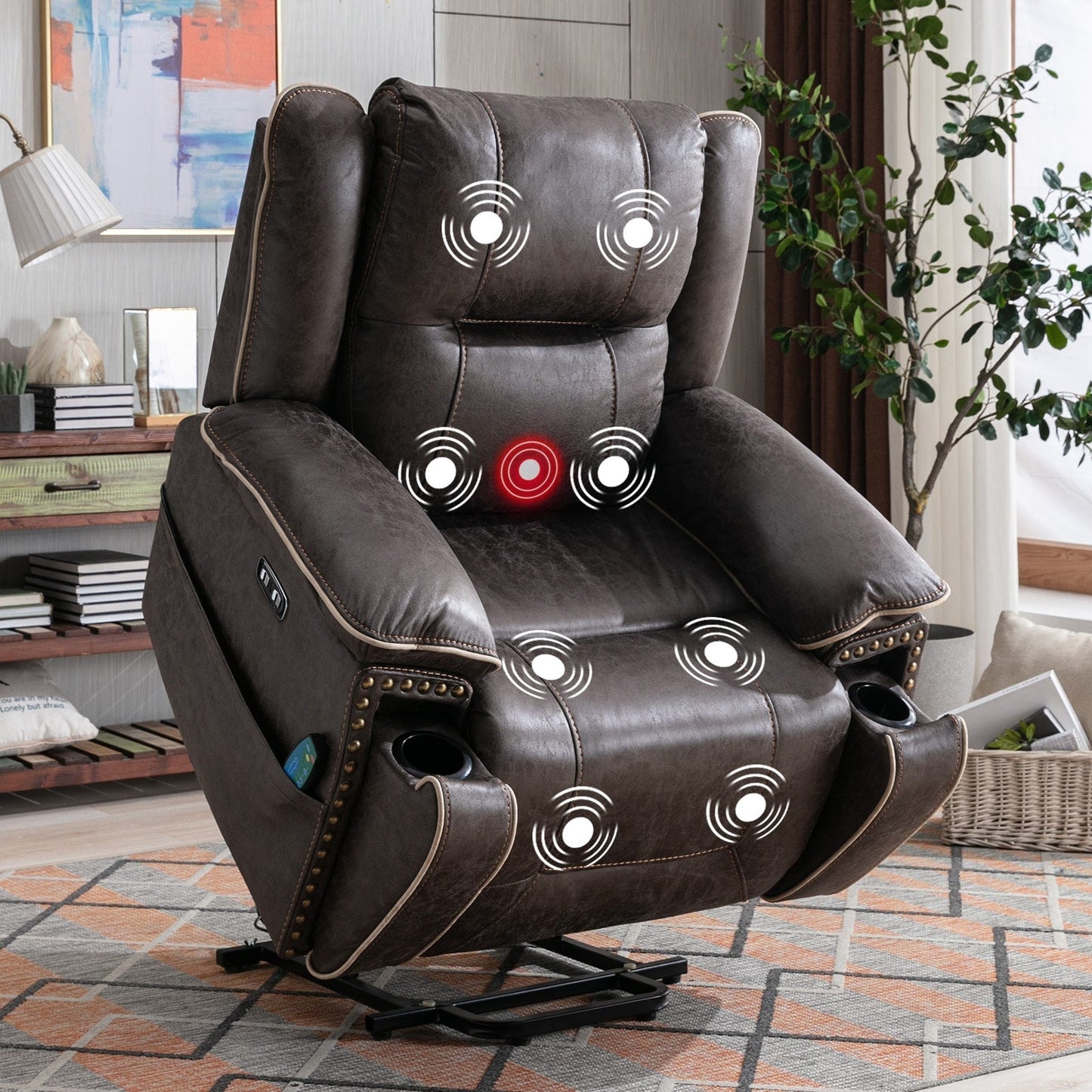 Fauteuil confortable Power Lift avec chauffage massant, porte-gobelet et port USB