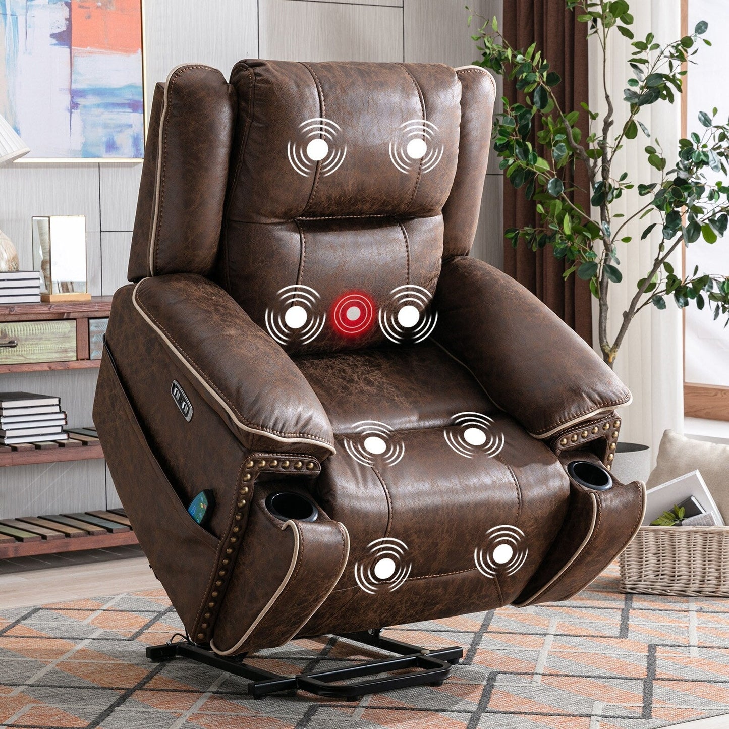 Fauteuil confortable Power Lift avec chauffage massant, porte-gobelet et port USB