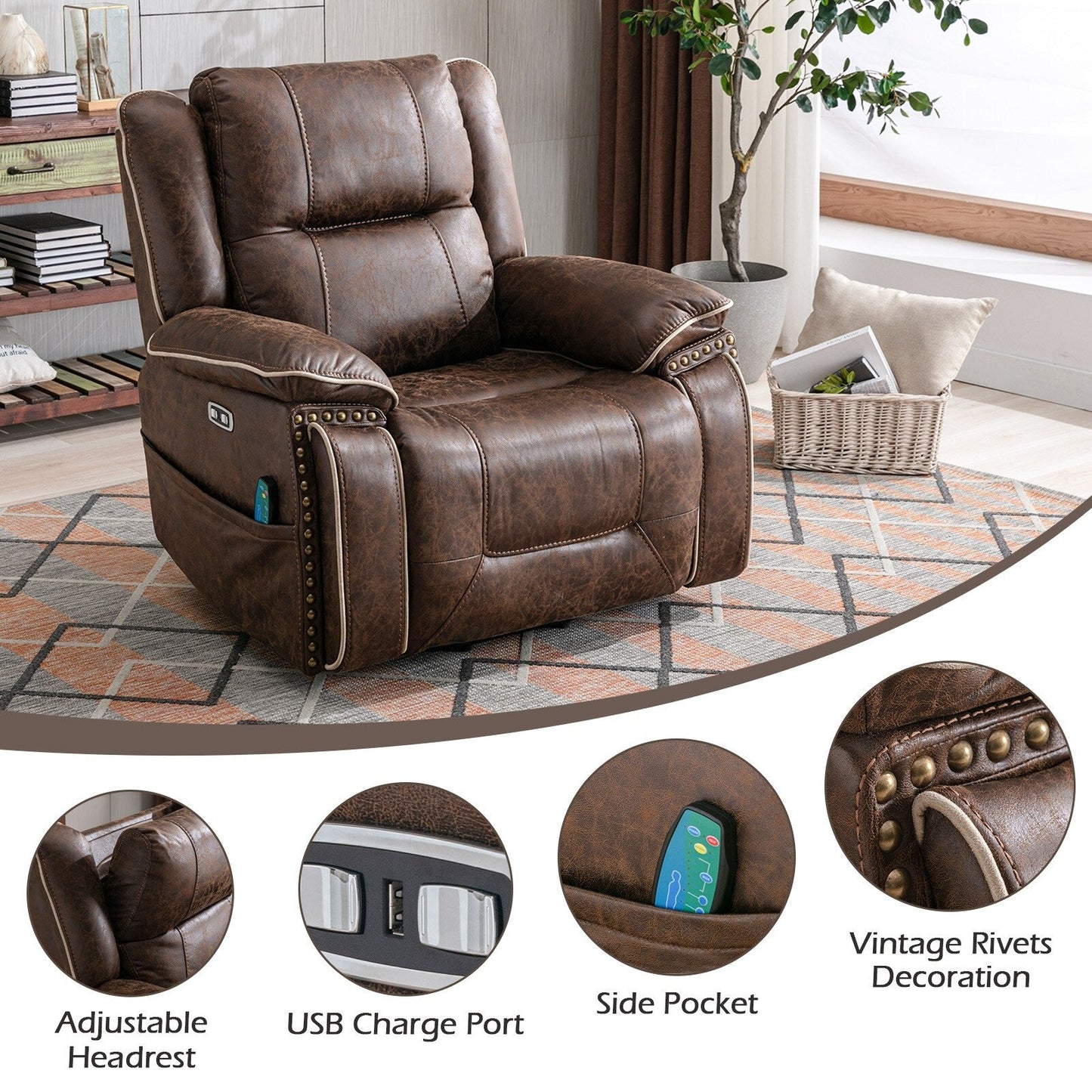 Fauteuil confortable Power Lift avec chauffage massant, porte-gobelet et port USB