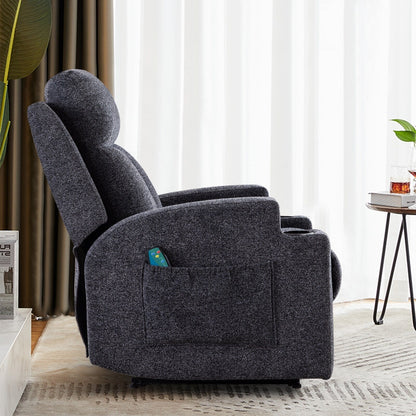 Fauteuil inclinable manuel, massant et chauffant, avec 2 porte-gobelets, tissu respirant