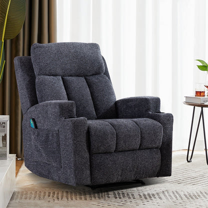 Fauteuil inclinable manuel, massant et chauffant, avec 2 porte-gobelets, tissu respirant
