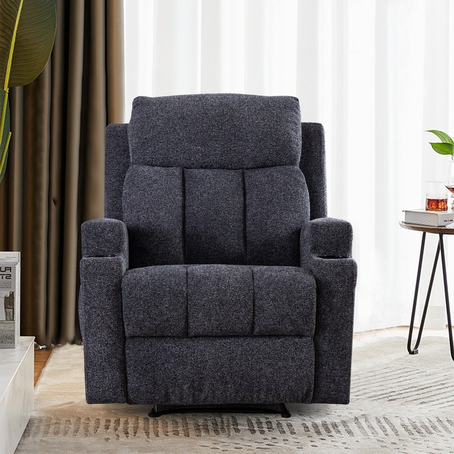 Fauteuil inclinable manuel, massant et chauffant, avec 2 porte-gobelets, tissu respirant