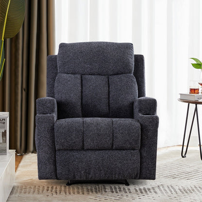 Fauteuil inclinable manuel, massant et chauffant, avec 2 porte-gobelets, tissu respirant
