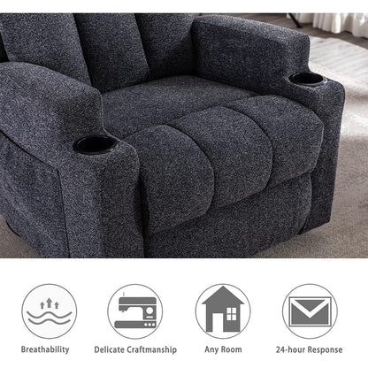 Fauteuil inclinable manuel, massant et chauffant, avec 2 porte-gobelets, tissu respirant