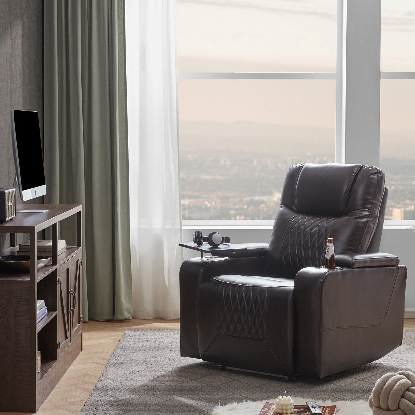 Fauteuil inclinable électrique Nestfair avec 2 porte-gobelets et plateau pivotant à 360°