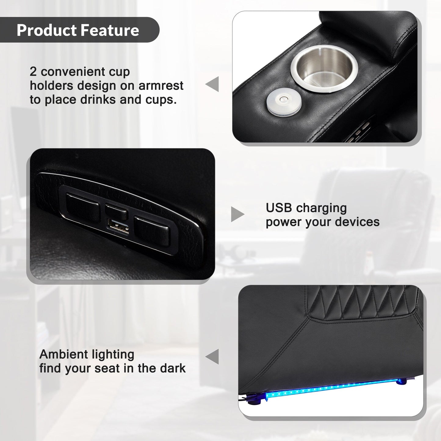 Fauteuil inclinable électrique Nestfair avec 2 porte-gobelets et plateau pivotant à 360°