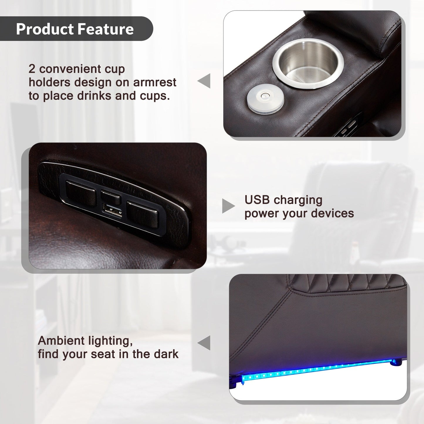 Fauteuil inclinable électrique Nestfair avec 2 porte-gobelets et plateau pivotant à 360°