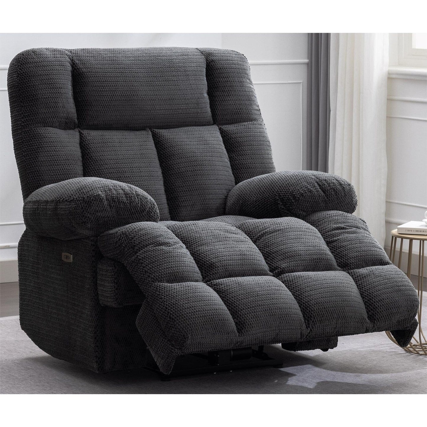 Fauteuil inclinable électrique surdimensionné Zero Gravity Big Man extra large pour salon avec port USB, siège large de 24 pouces, gris