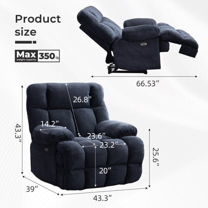 Fauteuil inclinable électrique surdimensionné, fauteuil inclinable extra large Zero Gravity pour salon avec port USB 43 x 39 x 43 cm