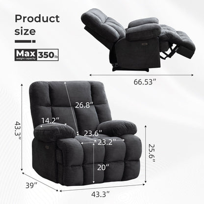 Fauteuil inclinable électrique surdimensionné, fauteuil inclinable extra large Zero Gravity pour salon avec port USB 43 x 39 x 43 cm