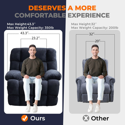 Fauteuil inclinable électrique surdimensionné, fauteuil inclinable extra large Zero Gravity pour salon avec port USB 43 x 39 x 43 cm