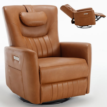 Fauteuil inclinable électrique pivotant à 270°, mouvement de bascule, coussin de soutien lombaire et cervical, ports USB et Type-C