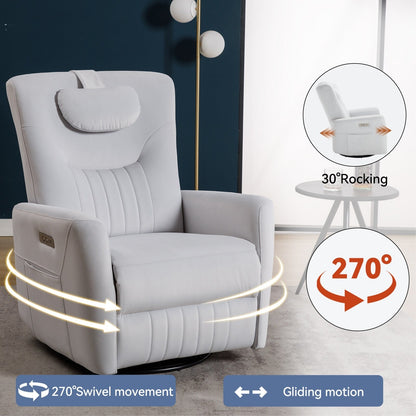 Fauteuil inclinable électrique pivotant à 270°, mouvement de bascule, coussin de soutien lombaire et cervical, ports USB et Type-C