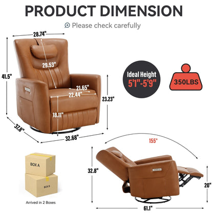 Fauteuil inclinable électrique pivotant à 270°, mouvement de bascule, coussin de soutien lombaire et cervical, ports USB et Type-C