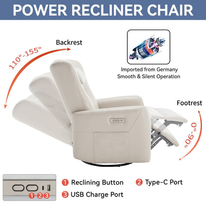 Fauteuil inclinable électrique pivotant à 270°, mouvement de bascule, coussin de soutien lombaire et cervical, ports USB et Type-C