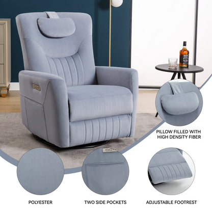 Fauteuil inclinable électrique pivotant à 270°, mouvement de bascule, coussin de soutien lombaire et cervical, ports USB et Type-C