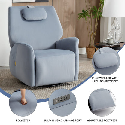 Fauteuil inclinable électrique pivotant à 270°, mouvement de bascule, soutien lombaire et cervical, ports de charge USB et Type-C, montage facile