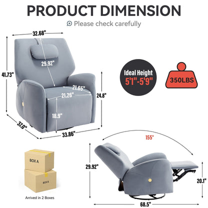 Fauteuil inclinable électrique pivotant à 270°, mouvement de bascule, soutien lombaire et cervical, ports de charge USB et Type-C, montage facile
