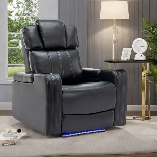 Fauteuil inclinable électrique avec porte-gobelet rafraîchissant, haut-parleur Bluetooth, lumières LED, ports USB, plateau et rangement dissimulé