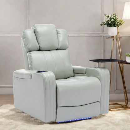 Fauteuil inclinable électrique avec porte-gobelet rafraîchissant, haut-parleur Bluetooth, lumières LED, ports USB, plateau et rangement dissimulé