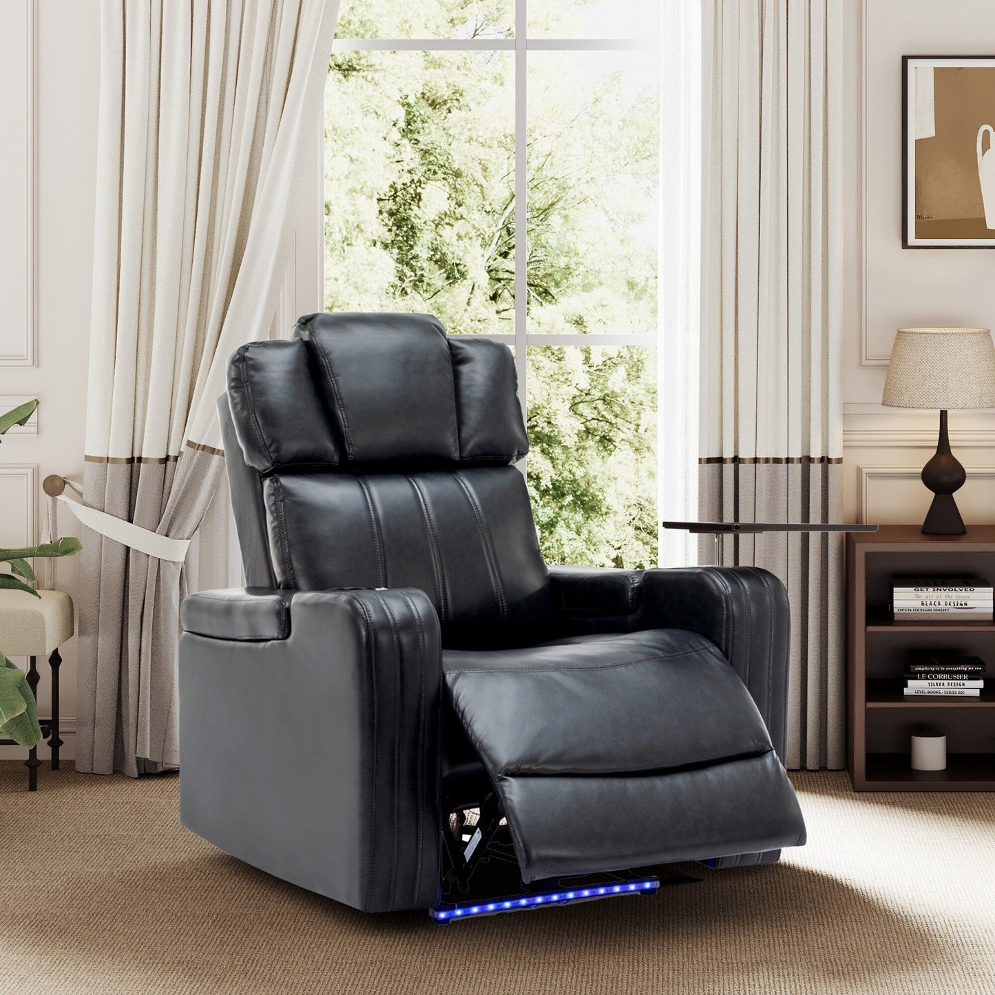 Fauteuil inclinable électrique avec porte-gobelet rafraîchissant, Bluetooth et plateau