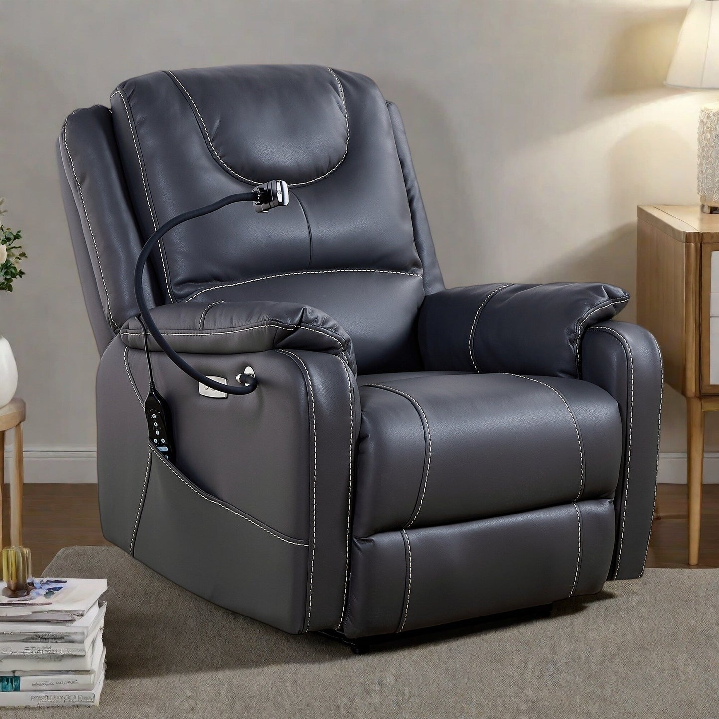 Fauteuil inclinable électrique avec gravité zéro, massage et chaleur, port USB et support pour téléphone