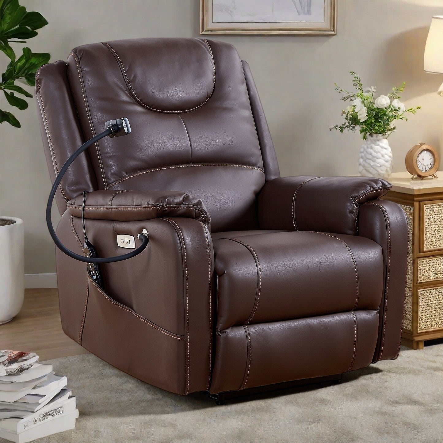 Fauteuil inclinable électrique avec gravité zéro, massage et chaleur, port USB et support pour téléphone