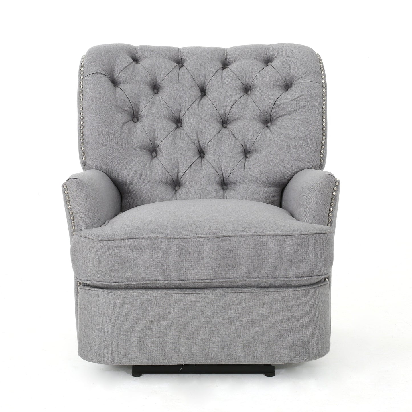 Fauteuil inclinable électrique, tissu doux gris capitonné à boutons, touches cuivrées